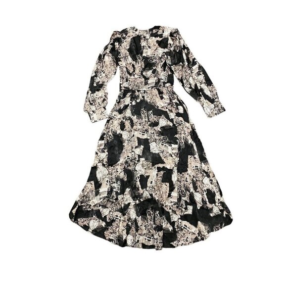 IRO Dress Sz 34 FR /US 2 Maxi Midi Black Beige abstract high low Designer Luxury - Picture 6 of 14